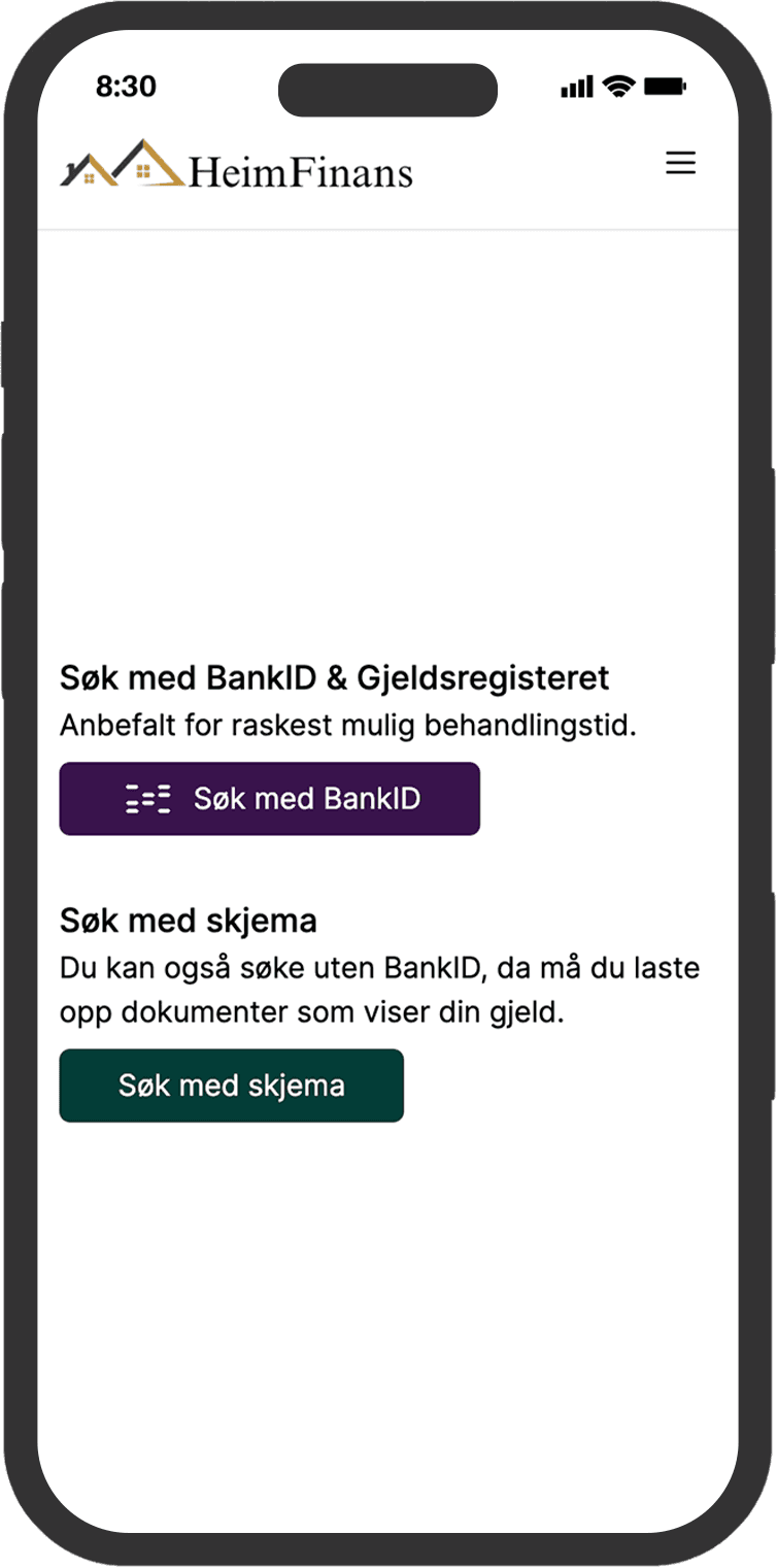 Steg 1, søk med BankID