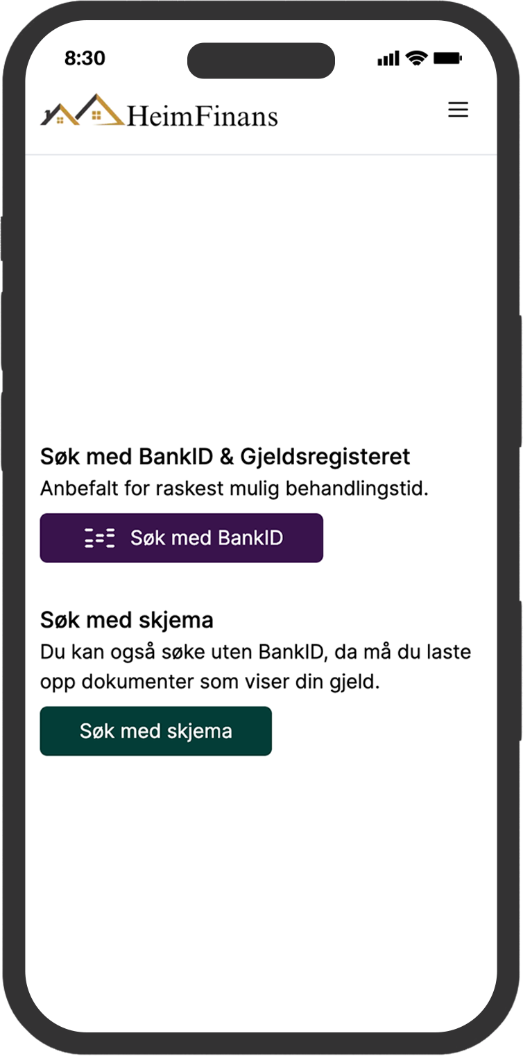 Steg 1, søk med BankID